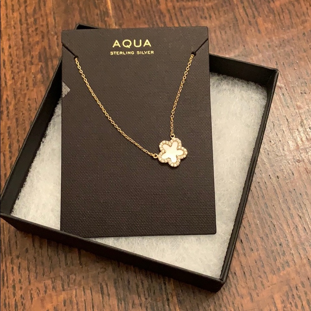 AQUA flower w/CZ & white onyx necklace NEW!